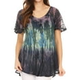 thumbnail image 1 of Sakkas Nayen Tie-Dye Sheer Cap Sleeve Embellished Relaxed Fit Drawstring Tunic Top - Navy - One Size Regular, 1 of 5