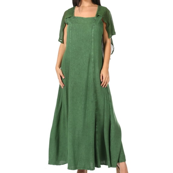 Sakkas Niam Women's Maxi Capelet Long Dress Celtic Medieval Renaissance Adjustable - Green - S/M