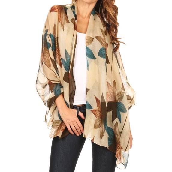 Sakkas Nichole summer gauze featherweight patterned versitile sheer scarf wrap - 7-Blue / Brown - One Size Regular