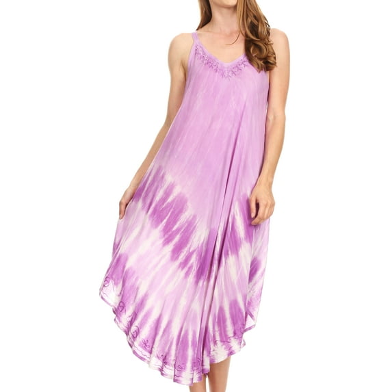 Sakkas Nila Women's Double Spaghetti Strap V-neck Casual Maxi Long Summer Dress - 19334-Lavender - One Size Regular