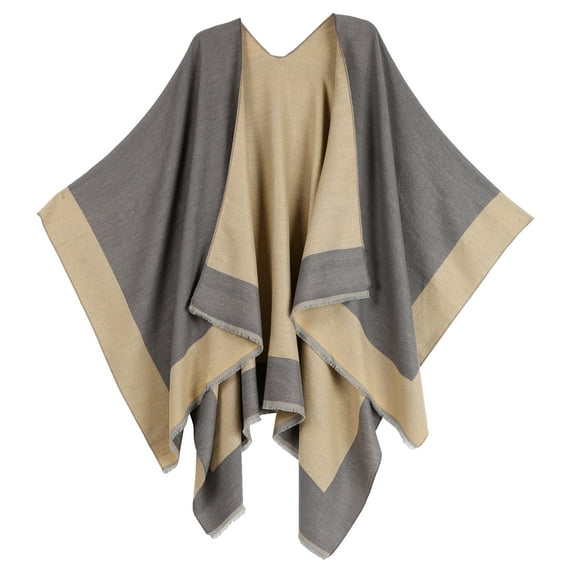 Sakkas Nila Women's Reversible Open Front Large Poncho Shawl Wrap Scarf Cape Ruana - Cream - One Size