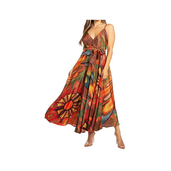 Sakkas Niza Women's Maxi Summer Casual Sleeveless Floral V neck Loose Long Dress - 501-Multi - One Size