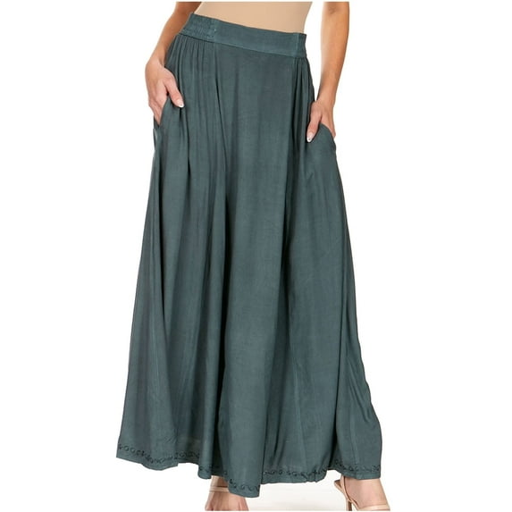 Sakkas Noemi Women's Long Maxi Summer Casual Boho Skirt Elastic Waist & Pockets - Grey - One Size