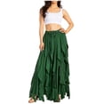 thumbnail image 1 of Sakkas Nova Womens Bohemian Stonewashed Rayon Asymmetrical Hem Maxi Swing Skirt - Green - One Size, 1 of 5