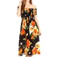 thumbnail image 1 of Sakkas Nur Women's Smock Elastic Cocktail Midi Sleeve Off Shoulder Floral Dress - B-Orange - One Size, 1 of 5