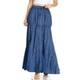 thumbnail image 1 of Sakkas Olivia Womens Maxi Bohemian Gypsy Long Skirt With Elastic Waist and Lace - Navy - Plus Size, 1 of 5