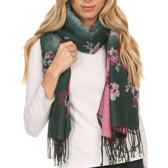 Sakkas Ontario double layer floral Pashmina/ Shawl/ Wrap/ Stole with fringe - 1-Teal - One Size Regular