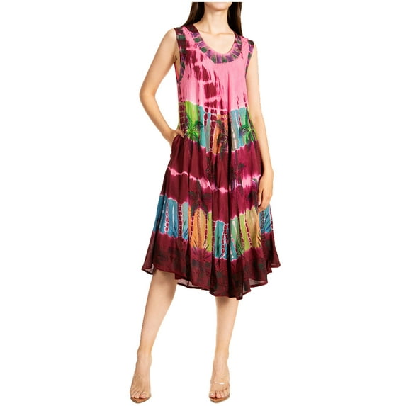 Sakkas Palm Tree Tie Dye Caftan Dress / Cover Up - Brown - One Size