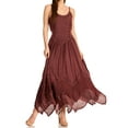 thumbnail image 1 of Sakkas Rayon Embroidered Stonewashed Adjustable Spaghetti Straps Long Dress - Chocolate - L/XL, 1 of 5