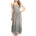 thumbnail image 1 of Sakkas Rayon Embroidered Stonewashed Adjustable Spaghetti Straps Long Dress - Grey - 1X/2X, 1 of 5