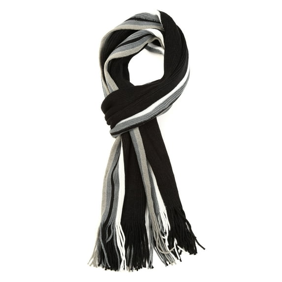 Sakkas Rhyland Striped Color Block Knitted Winter Scarf With Fringe - EdgeStripeBlack - OS