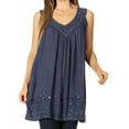 thumbnail image 1 of Sakkas Rita Womens Picot Trim V Neck Tank Blouse With Seqins And Embroidery - A-Midnight Blue - One Size Regular, 1 of 5