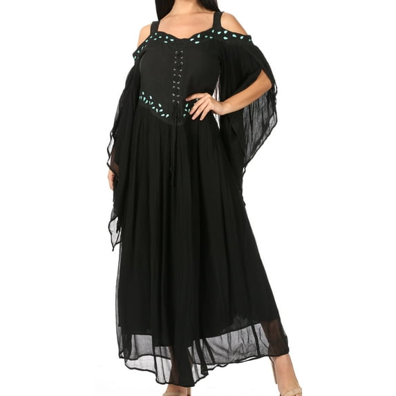 Sakkas Roisin Women's Medieval Celtic Renaissance Long Sleeve Costume Dress - Black - 1XL/2XLP