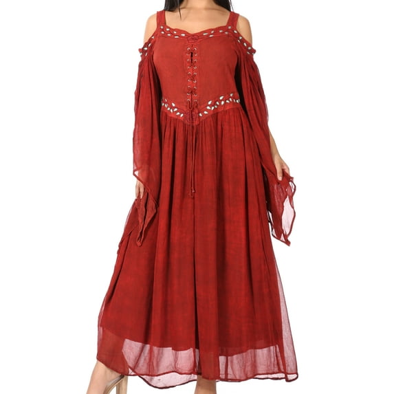 Sakkas Roisin Women's Medieval Celtic Renaissance Long Sleeve Costume Dress - Burgundy - 1XL/2XLP