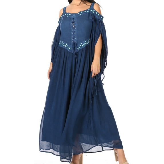 Sakkas Roisin Women's Medieval Celtic Renaissance Long Sleeve Costume Dress - Navy - S/M