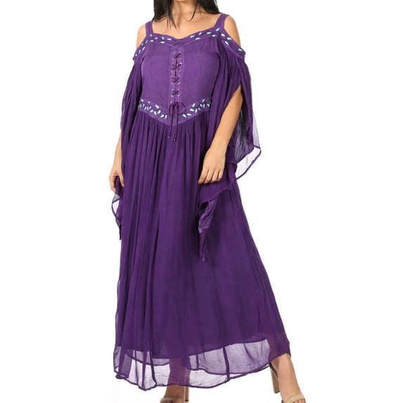 Sakkas Roisin Women's Medieval Celtic Renaissance Long Sleeve Costume Dress - Purple - L/XLP