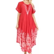 Sakkas Ronny Lace Embroidered Cap Sleeve Tie Dye Wash Caftan Dress / Cover Up - Blush - One Size Regular