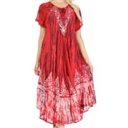 Sakkas Ronny Lace Embroidered Cap Sleeve Tie Dye Wash Caftan Dress / Cover Up - Fuchsia / Navy - One Size Regular