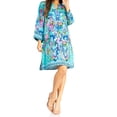 thumbnail image 1 of Sakkas Rosa Women's Boho Casual Long Sleeve Floral Tunic Dress Cover Up Midi Top - 569-Turq - S/M, 1 of 5