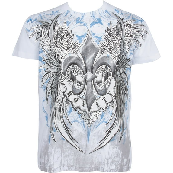 Sakkas Royalty Fleur de Lis Metallic Silver Embossed Cotton Mens Fashion T-Shirt - White / Large