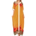 thumbnail image 1 of Sakkas Sabra Womens Long Casual Cover-up Tunic Kaftan V neck Dress - 1917-Mustard - XXL, 1 of 5