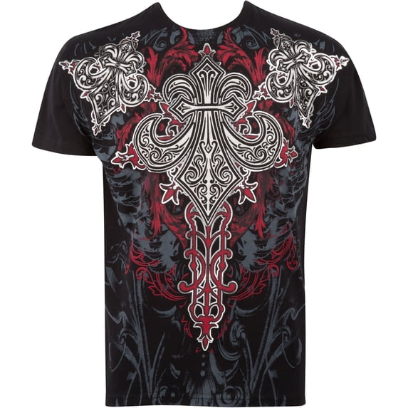 Sakkas Saints Glory Metallic Embossed Mens Fashion T-Shirt - Black - Medium