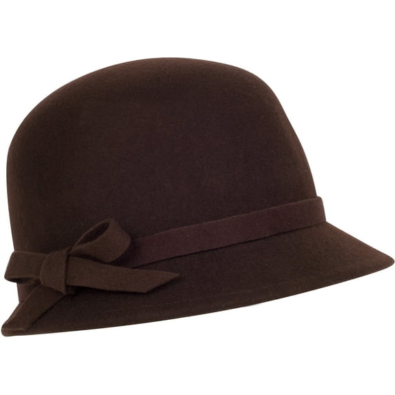 Sakkas Sally Vintage Style Wool Cloche Bucket Winter Hat with Bow Accent - Chocolate - One Size
