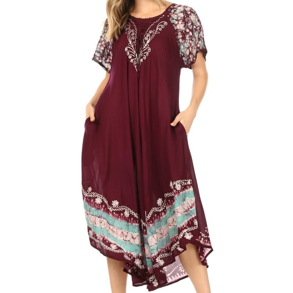 Sakkas Sara Batik CaftanTank Dress / Cover Up - Chocolate / Mint - One Size Regular