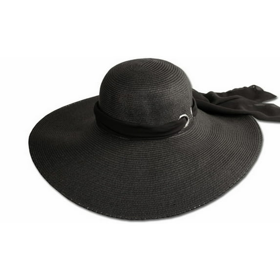 Sakkas Scarf Band Floppy Hat With Extra Wide Brim - Black - One Size