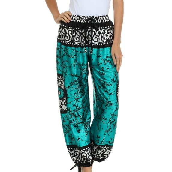 Sakkas Sephora Wide Leg Silky Harem Pants - Teal - OS