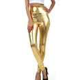 thumbnail image 1 of Sakkas Shiny Liquid Metallic High Waist Stretch Leggings - Made in USA - Gold - L, 1 of 6