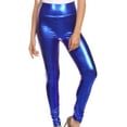 thumbnail image 1 of Sakkas Shiny Liquid Metallic High Waist Stretch Leggings - Made in USA - Royal Blue - S, 1 of 5
