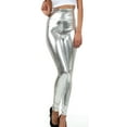 thumbnail image 1 of Sakkas Shiny Liquid Metallic High Waist Stretch Leggings - Made in USA - Silver - XL, 1 of 6