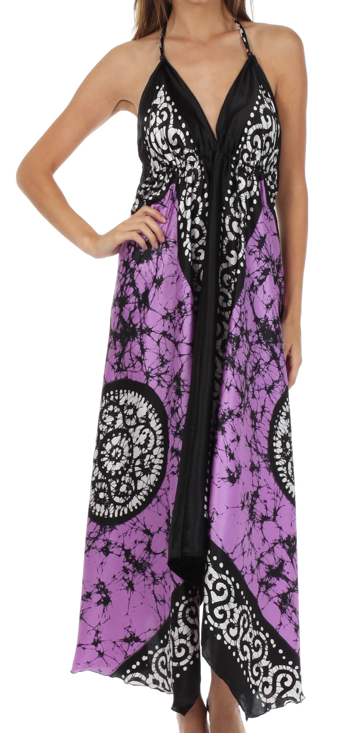 Sakkas Silky V-Neck Halter Handkerchief Hem Maxi Dress - Purple - One Size  - Walmart.com