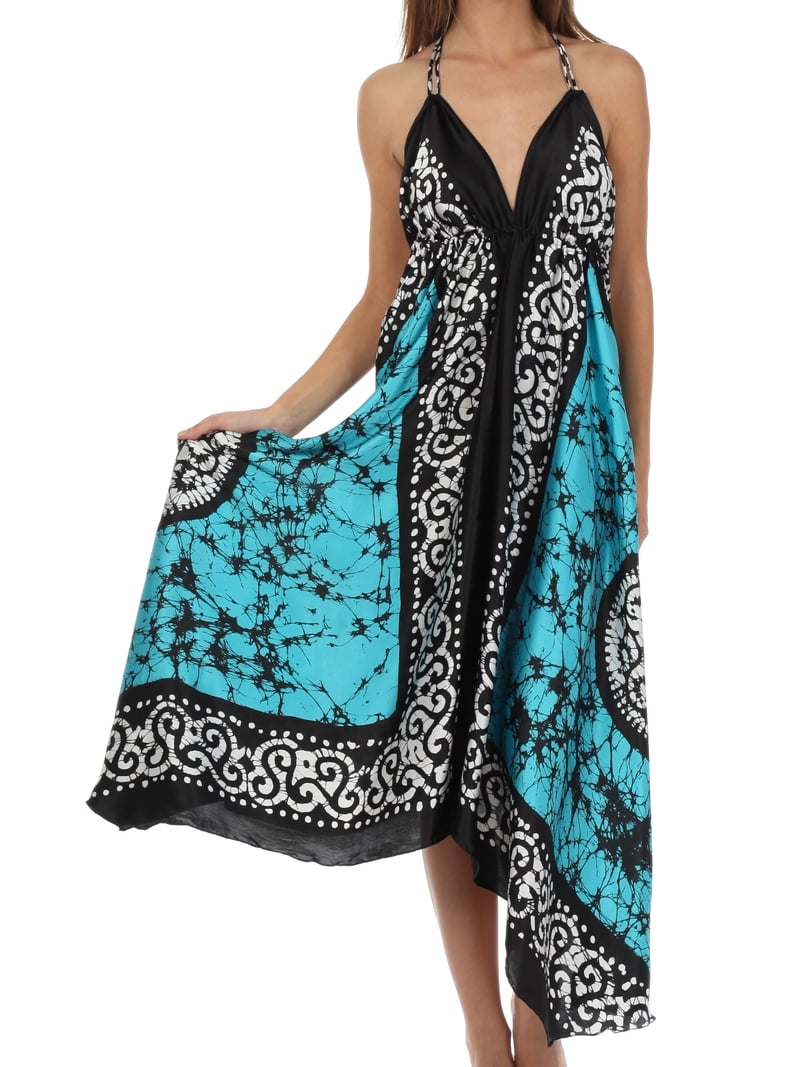Sakkas Silky V-Neck Halter Handkerchief Hem Maxi Dress - Turquoise - One  Size - Walmart.com