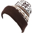thumbnail image 1 of Sakkas Sloan Unisex Fold Over Classic Patterned Snowflake Design Winter Beanie Hat - Brown - OS, 1 of 1