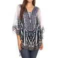 thumbnail image 1 of Sakkas Sloane Women's Printed V Neck Loose Fit Casual Circle Top Blouse with Ties - ZW129-White - One Size Regular, 1 of 5