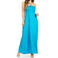 thumbnail image 1 of Sakkas Soft Jersey Feel Solid Color Smocked Bodice String Halter Long Dress - Turquoise - Small, 1 of 5
