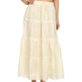 thumbnail image 1 of Sakkas Solid Embroidered Crochet Lace Trim Gypsy Bohemian Mid Length Cotton Skirt - Ivory - One Size, 1 of 5
