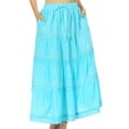 thumbnail image 1 of Sakkas Solid Embroidered Crochet Lace Trim Gypsy Bohemian Mid Length Cotton Skirt - Turquoise - One Size, 1 of 5