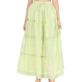 thumbnail image 1 of Sakkas Solid Embroidered Gypsy / Bohemian Full / Maxi / Long Cotton Skirt - Spring Green - One Size, 1 of 5
