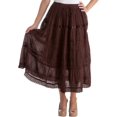 thumbnail image 1 of Sakkas Solid Embroidered Gypsy / Bohemian Mid Length Cotton Skirt - Brown - One Size, 1 of 2