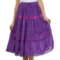 thumbnail image 1 of Sakkas Solid Embroidered Gypsy / Bohemian Mid Length Cotton Skirt - Purple - One Size, 1 of 6