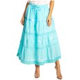thumbnail image 1 of Sakkas Solid Embroidered Gypsy / Bohemian Mid Length Cotton Skirt - Turquoise - One Size, 1 of 5
