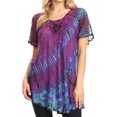 thumbnail image 1 of Sakkas Splenka Long Tie Dye Embroidered Corset Neck Cap Sleeve Blouse Shirt Top - Purple - Plus Size, 1 of 5