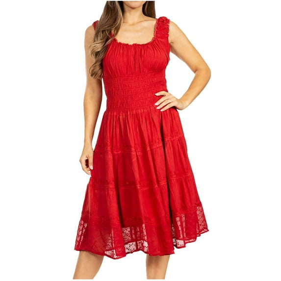 Sakkas Spring Maiden Ombre Peasant Dress - A-Red - One Size