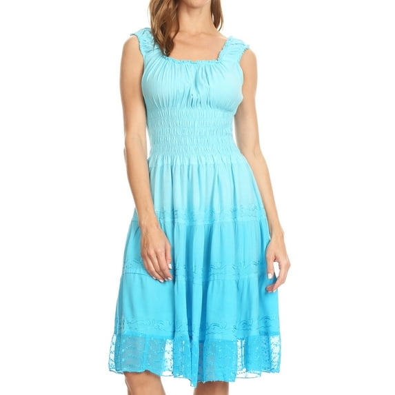 Sakkas Spring Maiden Ombre Peasant Dress - Baby Blue - One Size