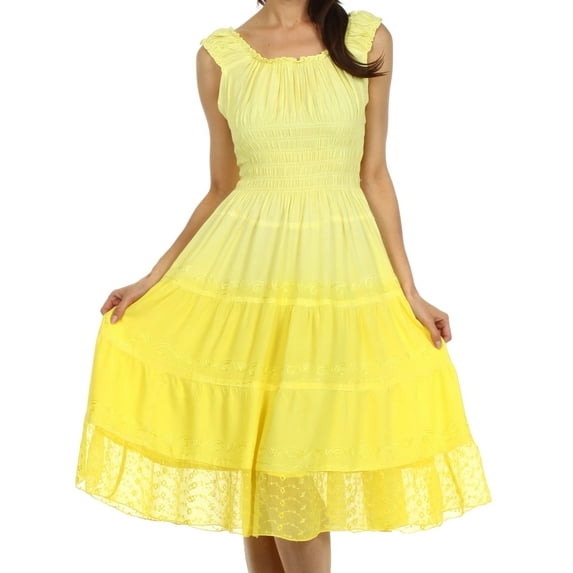 Sakkas Spring Maiden Ombre Peasant Dress - Buttercup Yellow - One Size