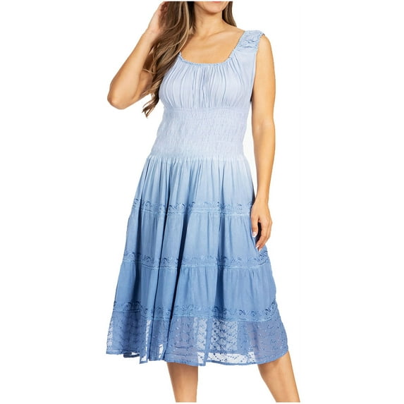 Sakkas Spring Maiden Ombre Peasant Dress - Navy Blue - One Size