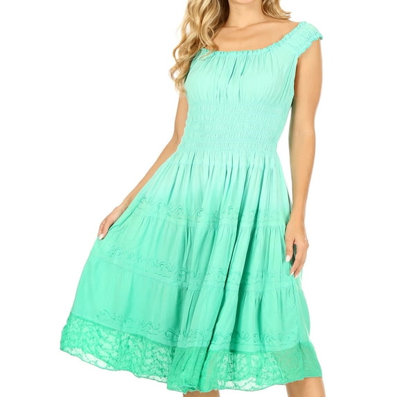 Sakkas Spring Maiden Ombre Peasant Dress - Spring Green - One Size